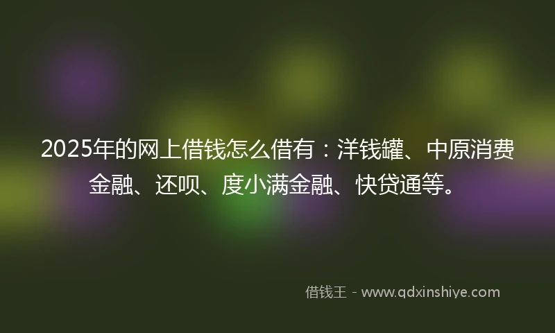 2025年的网上借钱怎么借有:洋钱罐、中原消费金融、还呗、度小满金融、快贷通等。
