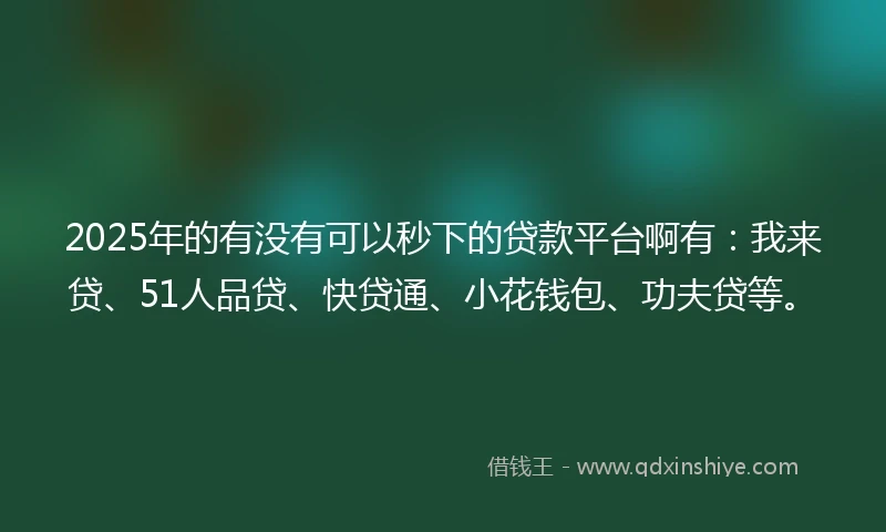 2025年的有没有可以秒下的贷款平台啊有：我来贷、51人品贷、快贷通、小花钱包、功夫贷等。