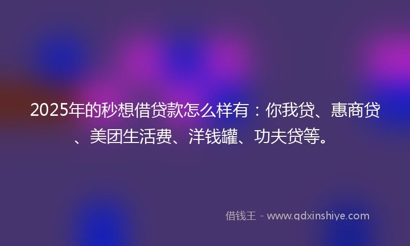 2025年的秒想借贷款怎么样有：你我贷、惠商贷、美团生活费、洋钱罐、功夫贷等。