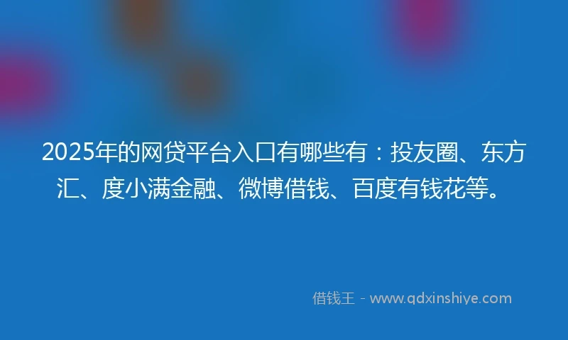 2025年的网贷平台入口有哪些有：投友圈、东方汇、度小满金融、微博借钱、百度有钱花等。