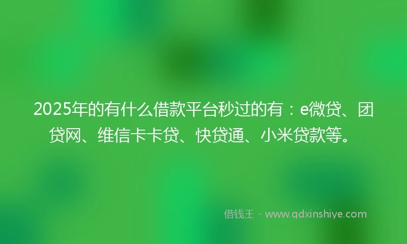 2025年的有什么借款平台秒过的有：e微贷、团贷网、维信卡卡贷、快贷通、小米贷款等。