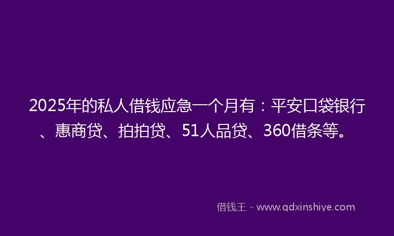 2025年的私人借钱应急一个月有：平安口袋银行、惠商贷、拍拍贷、51人品贷、360借条等。