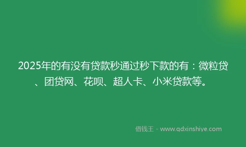 2025年的有没有贷款秒通过秒下款的有：微粒贷、团贷网、花呗、超人卡、小米贷款等。