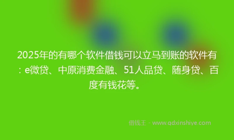 2025年的有哪个软件借钱可以立马到账的软件有：e微贷、中原消费金融、51人品贷、随身贷、百度有钱花等。