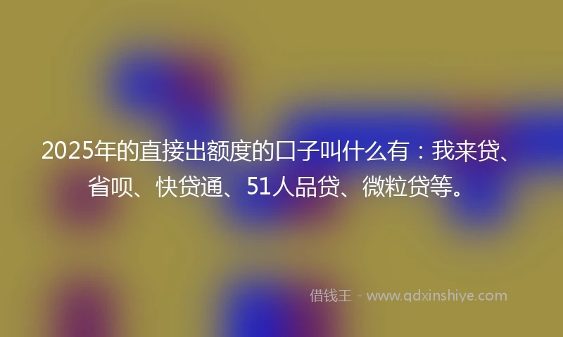 2025年的直接出额度的口子叫什么有：我来贷、省呗、快贷通、51人品贷、微粒贷等。