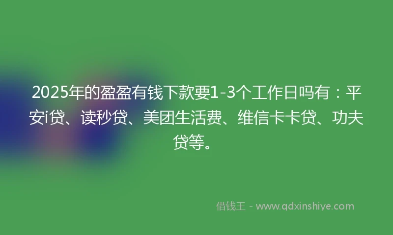 2025年的盈盈有钱下款要1-3个工作日吗有：平安i贷、读秒贷、美团生活费、维信卡卡贷、功夫贷等。