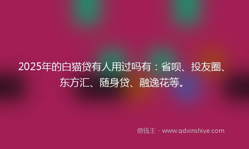 2025年的白猫贷有人用过吗有：省呗、投友圈、东方汇、随身贷、融逸花等。