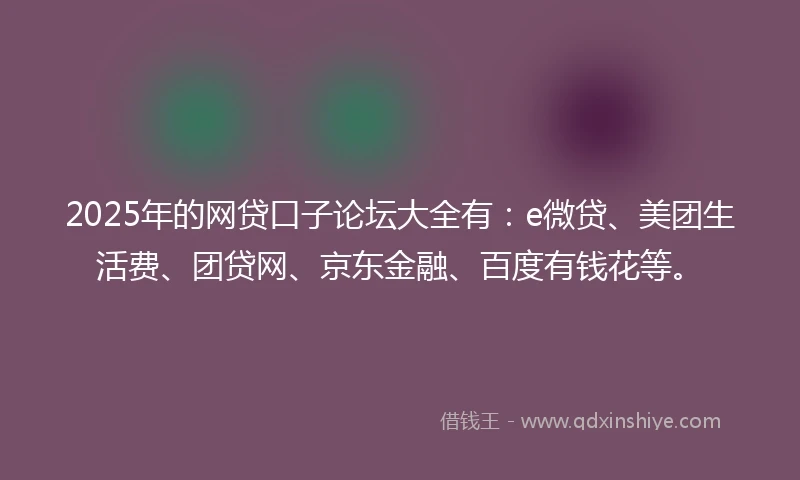 2025年的网贷口子论坛大全有：e微贷、美团生活费、团贷网、京东金融、百度有钱花等。