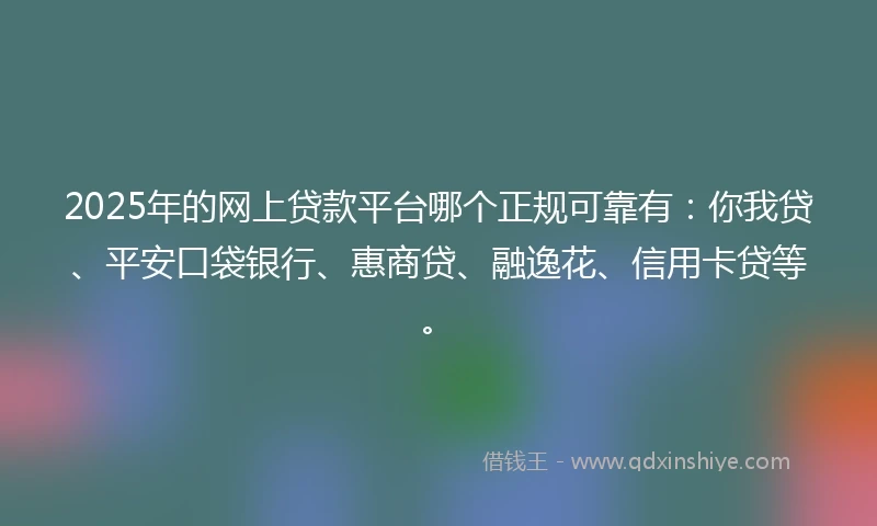2025年的网上贷款平台哪个正规可靠有：你我贷、平安口袋银行、惠商贷、融逸花、信用卡贷等。