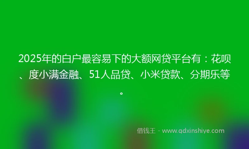 2025年的白户最容易下的大额网贷平台有：花呗、度小满金融、51人品贷、小米贷款、分期乐等。