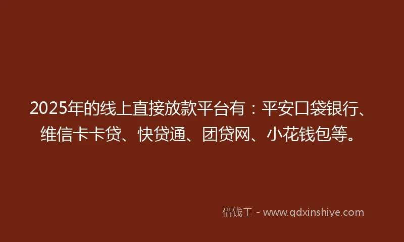 2025年的线上直接放款平台有：平安口袋银行、维信卡卡贷、快贷通、团贷网、小花钱包等。