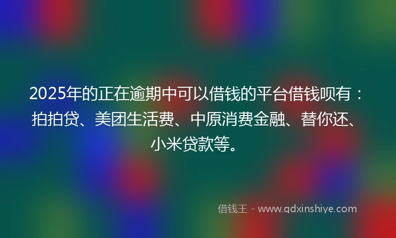 2025年的正在逾期中可以借钱的平台借钱呗有：拍拍贷、美团生活费、中原消费金融、替你还、小米贷款等。