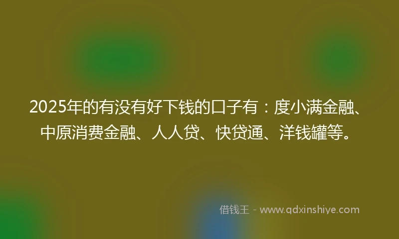2025年的有没有好下钱的口子有：度小满金融、中原消费金融、人人贷、快贷通、洋钱罐等。