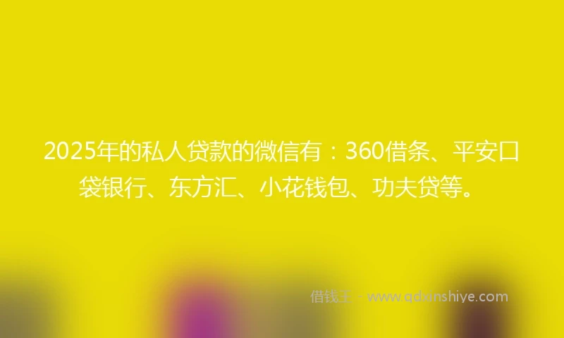 2025年的私人贷款的微信有：360借条、平安口袋银行、东方汇、小花钱包、功夫贷等。