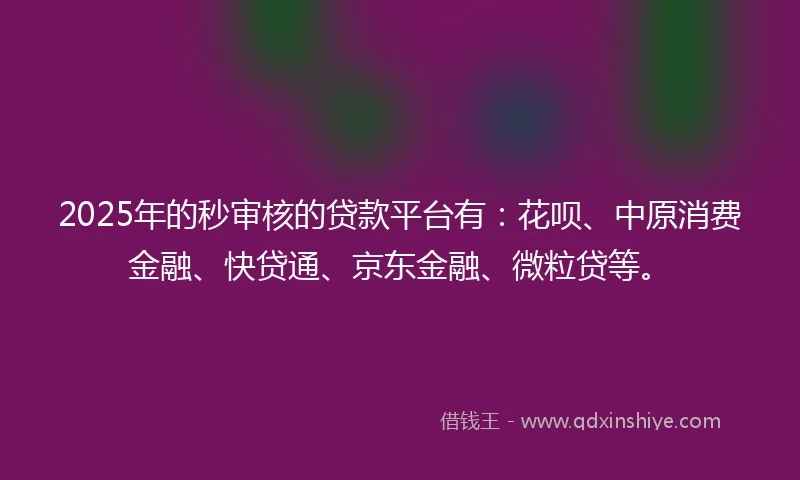 2025年的秒审核的贷款平台有：花呗、中原消费金融、快贷通、京东金融、微粒贷等。