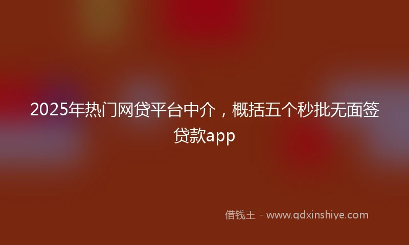 2025年热门网贷平台中介，概括五个秒批无面签贷款app