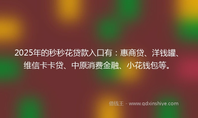 2025年的秒秒花贷款入口有：惠商贷、洋钱罐、维信卡卡贷、中原消费金融、小花钱包等。