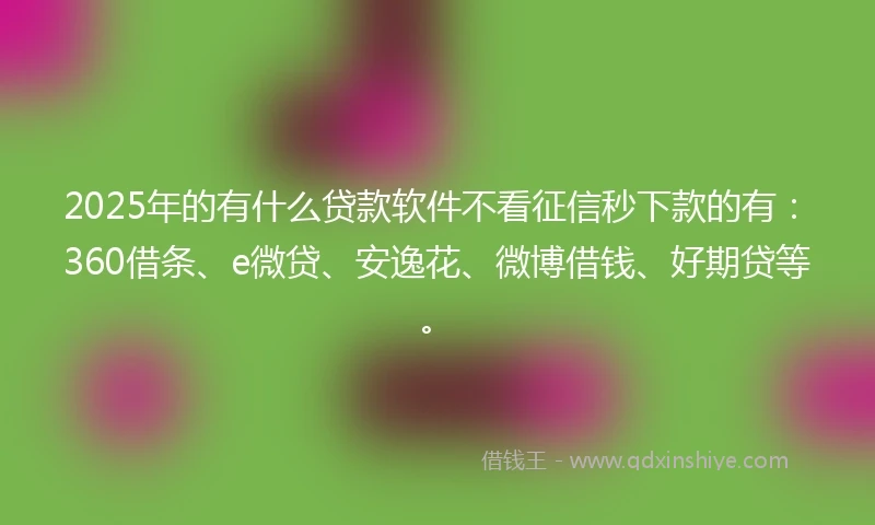 2025年的有什么贷款软件不看征信秒下款的有：360借条、e微贷、安逸花、微博借钱、好期贷等。