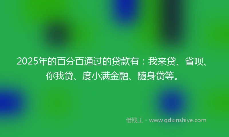 2025年的百分百通过的贷款有：我来贷、省呗、你我贷、度小满金融、随身贷等。