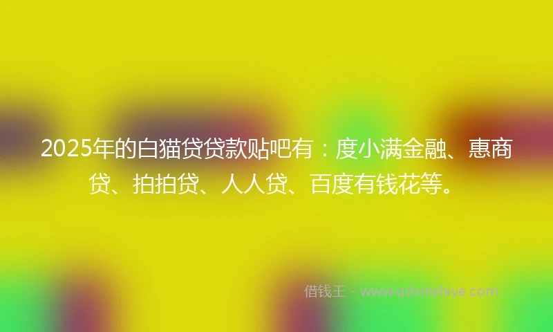 2025年的白猫贷贷款贴吧有：度小满金融、惠商贷、拍拍贷、人人贷、百度有钱花等。