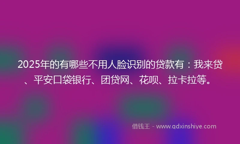 2025年的有哪些不用人脸识别的贷款有：我来贷、平安口袋银行、团贷网、花呗、拉卡拉等。