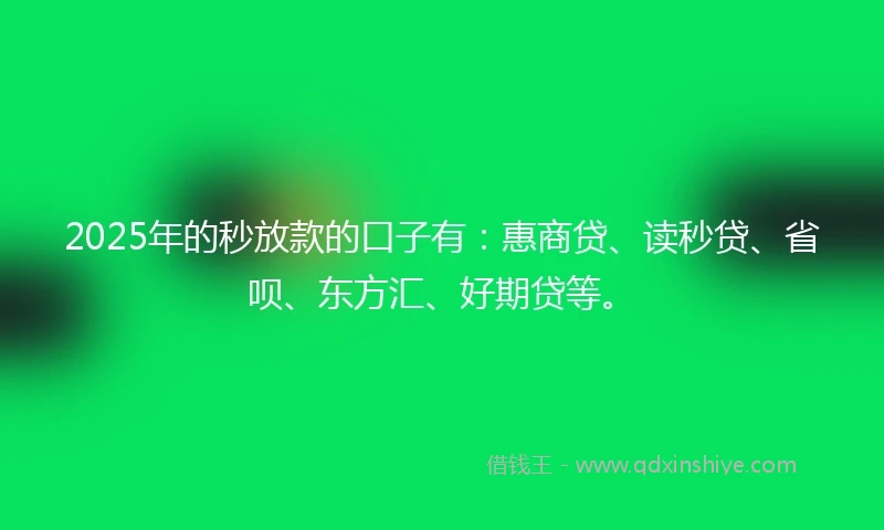 2025年的秒放款的口子有：惠商贷、读秒贷、省呗、东方汇、好期贷等。