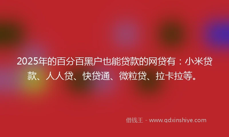 2025年的百分百黑户也能贷款的网贷有：小米贷款、人人贷、快贷通、微粒贷、拉卡拉等。
