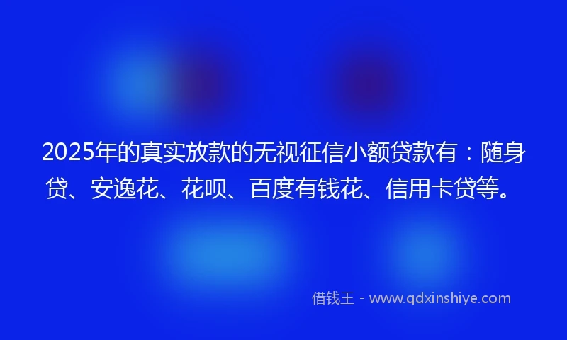2025年的真实放款的无视征信小额贷款有：随身贷、安逸花、花呗、百度有钱花、信用卡贷等。