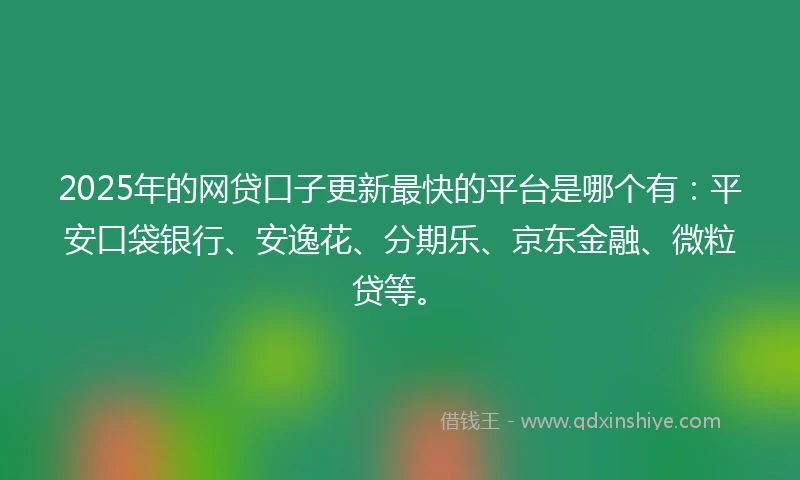 2025年的网贷口子更新最快的平台是哪个有：平安口袋银行、安逸花、分期乐、京东金融、微粒贷等。