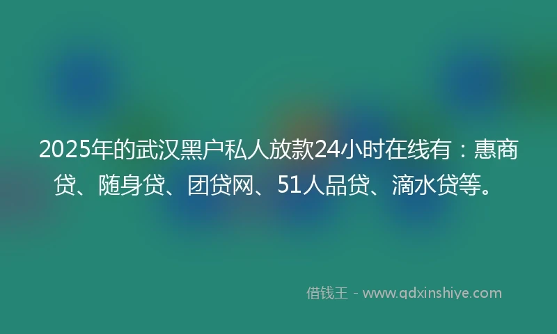 2025年的武汉黑户私人放款24小时在线有：惠商贷、随身贷、团贷网、51人品贷、滴水贷等。