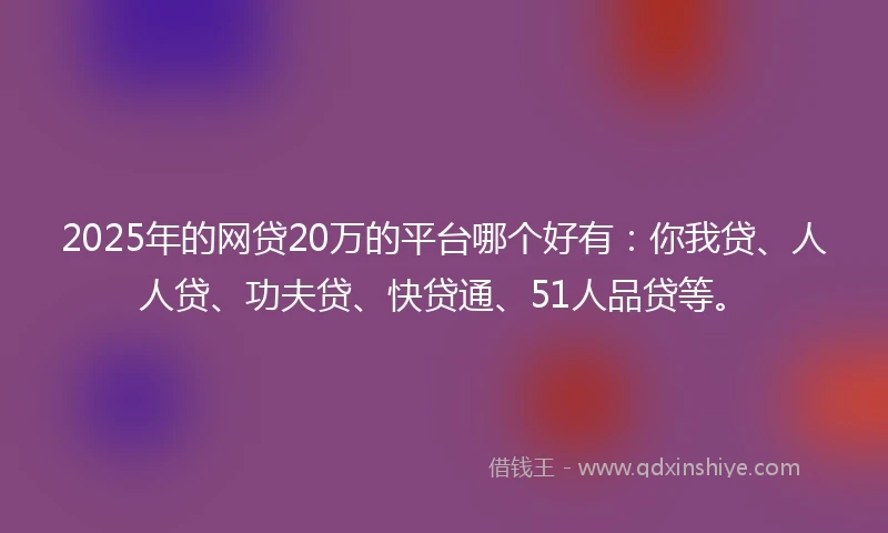 2025年的网贷20万的平台哪个好有：你我贷、人人贷、功夫贷、快贷通、51人品贷等。
