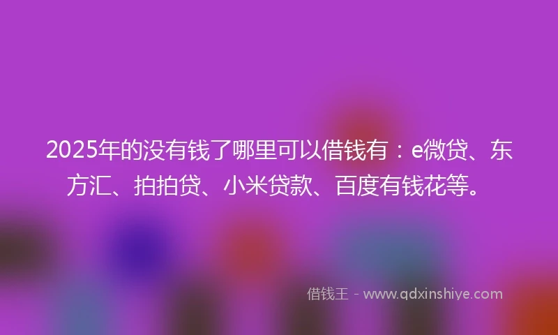 2025年的没有钱了哪里可以借钱有：e微贷、东方汇、拍拍贷、小米贷款、百度有钱花等。