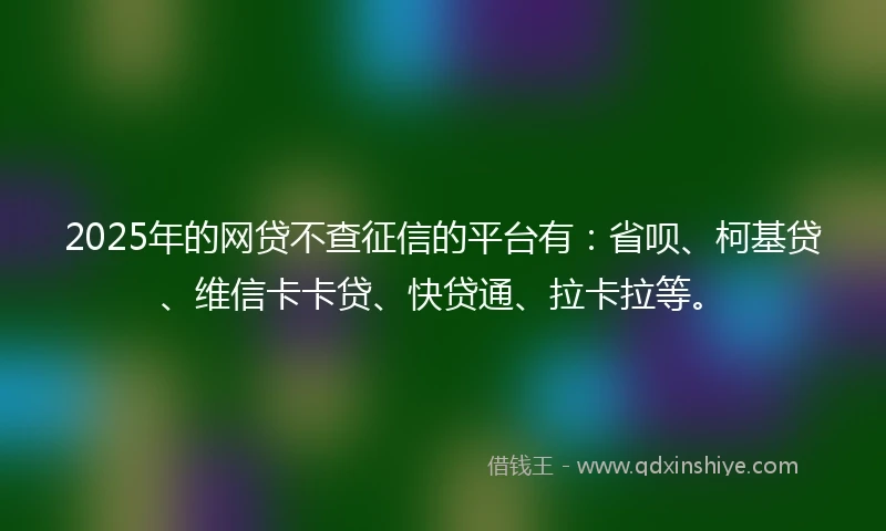 2025年的网贷不查征信的平台有：省呗、柯基贷、维信卡卡贷、快贷通、拉卡拉等。