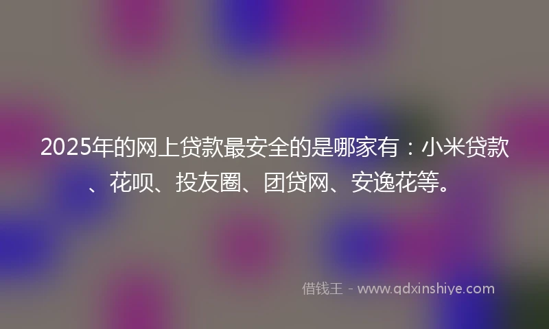 2025年的网上贷款最安全的是哪家有：小米贷款、花呗、投友圈、团贷网、安逸花等。