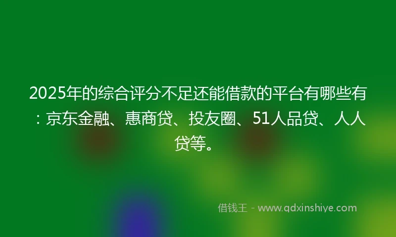 2025年的综合评分不足还能借款的平台有哪些有：京东金融、惠商贷、投友圈、51人品贷、人人贷等。