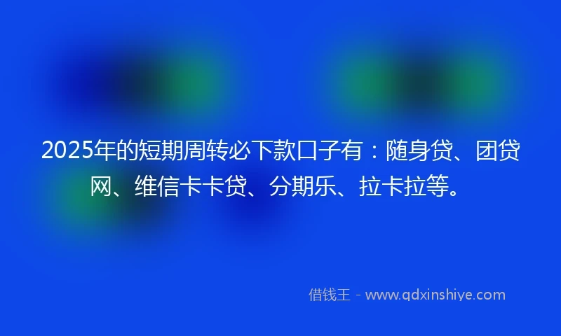 2025年的短期周转必下款口子有：随身贷、团贷网、维信卡卡贷、分期乐、拉卡拉等。
