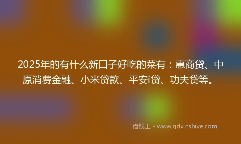 2025年的有什么新口子好吃的菜有：惠商贷、中原消费金融、小米贷款、平安i贷、功夫贷等。
