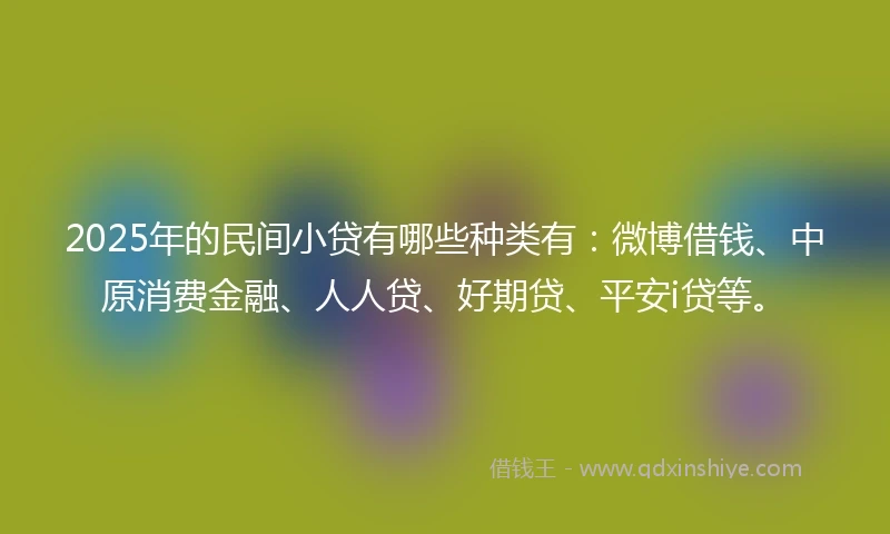 2025年的民间小贷有哪些种类有：微博借钱、中原消费金融、人人贷、好期贷、平安i贷等。