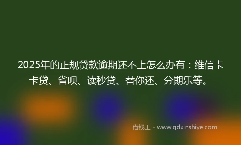 2025年的正规贷款逾期还不上怎么办有：维信卡卡贷、省呗、读秒贷、替你还、分期乐等。