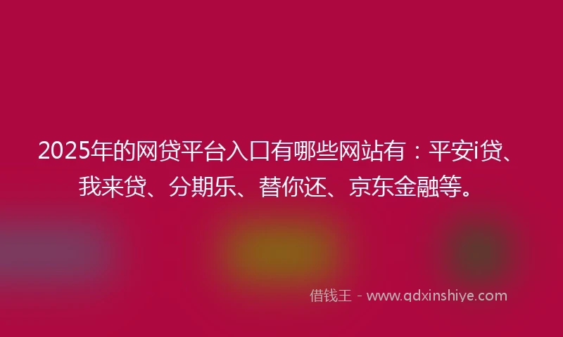 2025年的网贷平台入口有哪些网站有：平安i贷、我来贷、分期乐、替你还、京东金融等。