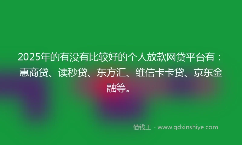 2025年的有没有比较好的个人放款网贷平台有：惠商贷、读秒贷、东方汇、维信卡卡贷、京东金融等。