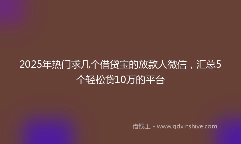 2025年热门求几个借贷宝的放款人微信，汇总5个轻松贷10万的平台