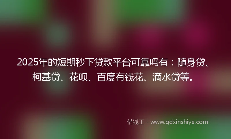 2025年的短期秒下贷款平台可靠吗有：随身贷、柯基贷、花呗、百度有钱花、滴水贷等。