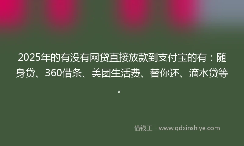2025年的有没有网贷直接放款到支付宝的有：随身贷、360借条、美团生活费、替你还、滴水贷等。