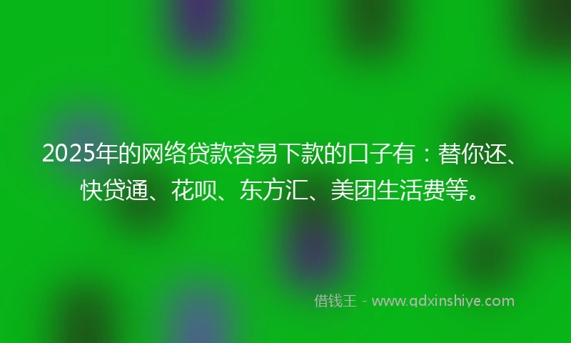 2025年的网络贷款容易下款的口子有：替你还、快贷通、花呗、东方汇、美团生活费等。