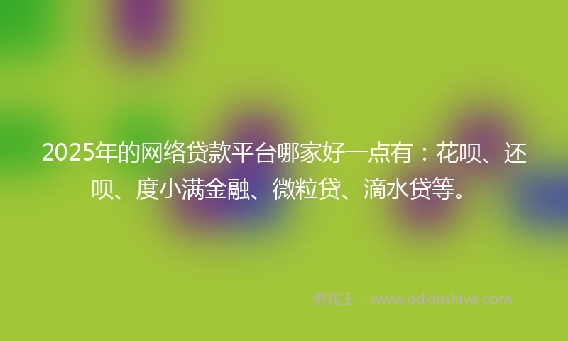 2025年的网络贷款平台哪家好一点有：花呗、还呗、度小满金融、微粒贷、滴水贷等。