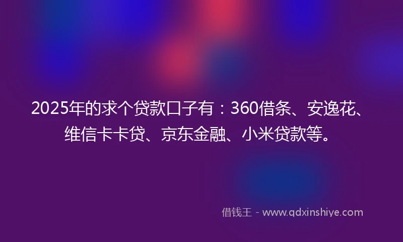 2025年的求个贷款口子有：360借条、安逸花、维信卡卡贷、京东金融、小米贷款等。
