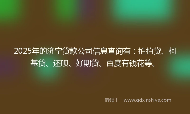 2025年的济宁贷款公司信息查询有：拍拍贷、柯基贷、还呗、好期贷、百度有钱花等。