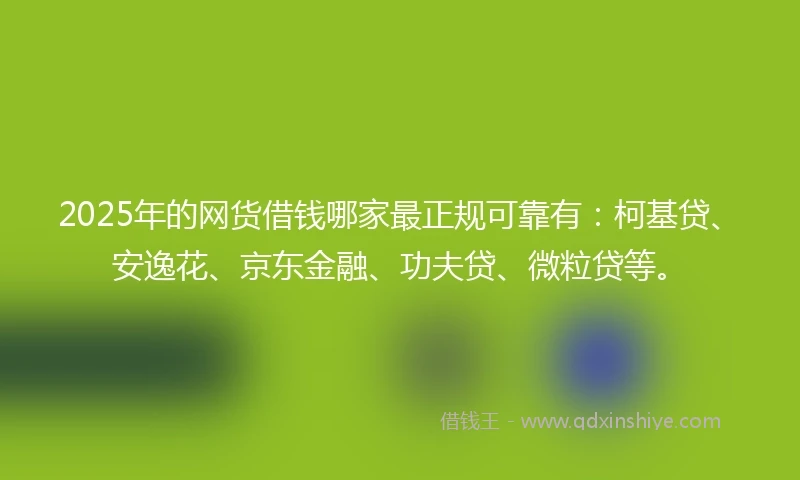 2025年的网货借钱哪家最正规可靠有：柯基贷、安逸花、京东金融、功夫贷、微粒贷等。