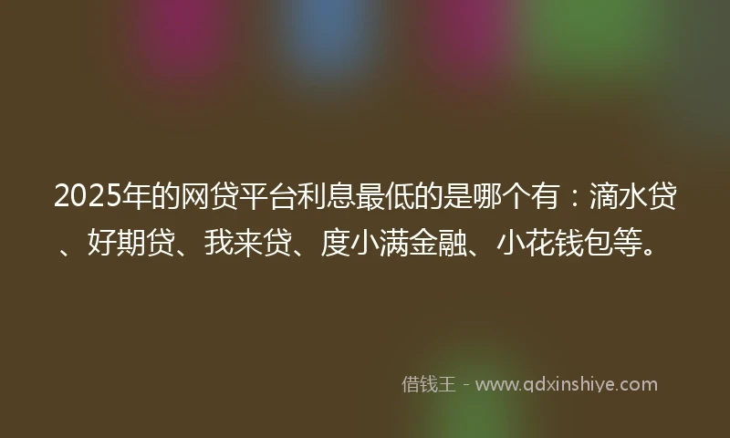 2025年的网贷平台利息最低的是哪个有：滴水贷、好期贷、我来贷、度小满金融、小花钱包等。